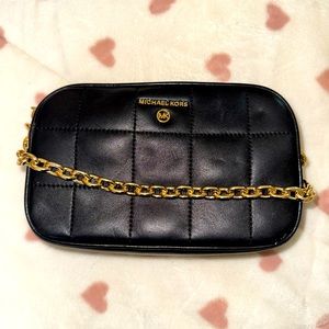 Michael Kors Black Quilted Mini Leather Crossbody with Chain
